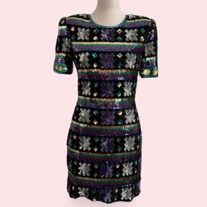 Vintage Sequin & Beaded Mini Dress Small and Silk